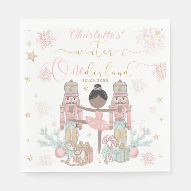 Pink Nutcracker Winter Onederland 1st Birthday Napkin (Front)