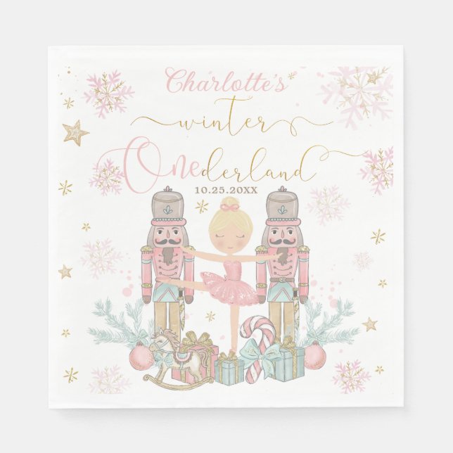 Pink Nutcracker Winter Onederland 1st Birthday Napkin (Front)