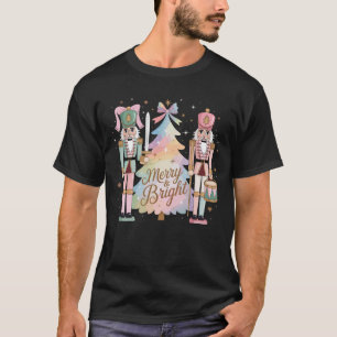 Pink Nutcrackers Christmas Tree Coquette Bow Xmas T-Shirt