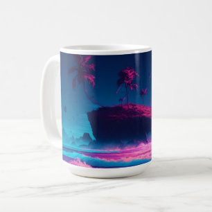 Pink Ocean and Palm Trees Digital Art  Coffee Mug