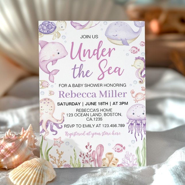 Pink Ocean Animals Under the Sea Baby Shower Invitation (Creator Uploaded)
