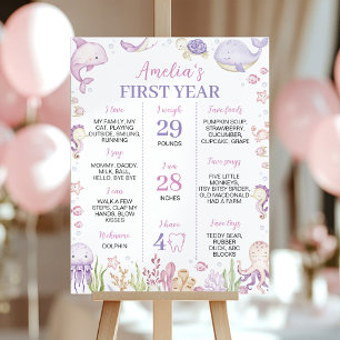 Pink Ocean Animals Under the Sea Party Milestone Poster