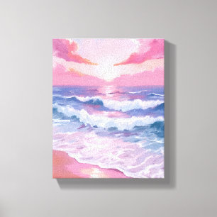 Pink Ocean Shore Beach Painting Canvas Print