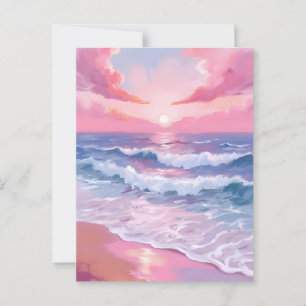 Pink Ocean Shore Beach Painting Postcard