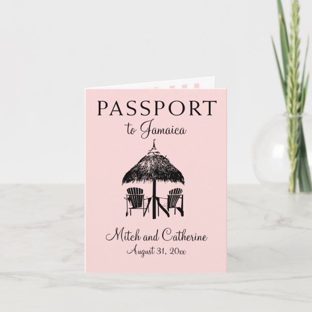 Pink Ocho Rios Jamaica Passport Wedding Invitation (Front)