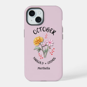 Pink OCTOBER Birth Month Flower Custom Name iPhone 15 Case