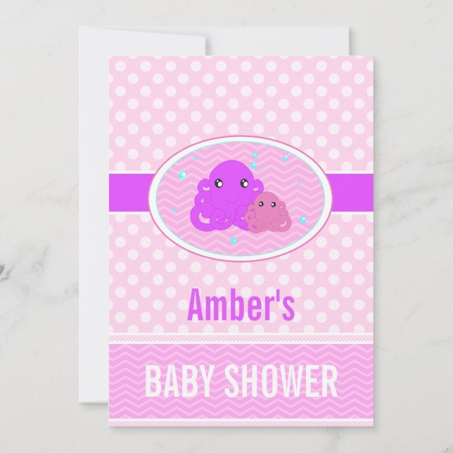 Pink Octopus Baby Shower Invitation (Back)