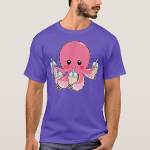 Pink Octopus Boba Bubble Milk Tea Kawaii Cute Anim T-Shirt