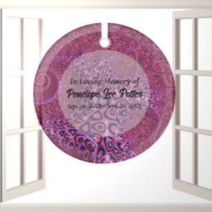 Pink Octopus Fractal Memorial Suncatcher Glass Ornament