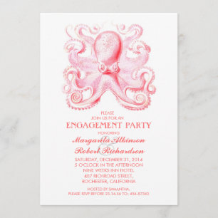 pink octopus nautical beach engagement party invitation