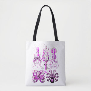 Pink octopus sealife ocean nautical beach art tote bag
