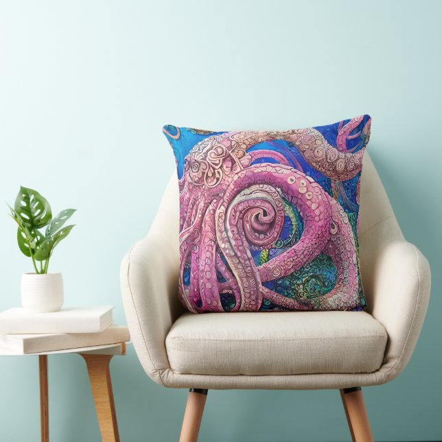 Pink Octopus Tentacles Throw Pillow (Chair)