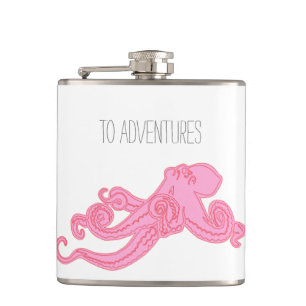 Pink octopus vintage kraken nautical adventures hip flask