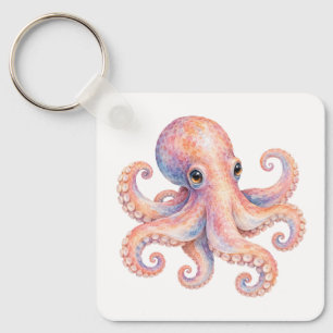 Pink Octopus Watercolor Keychain