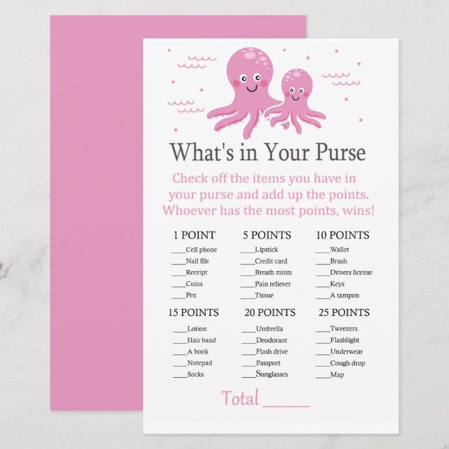 Pink Octopus What's in your purse game (Front/Back)