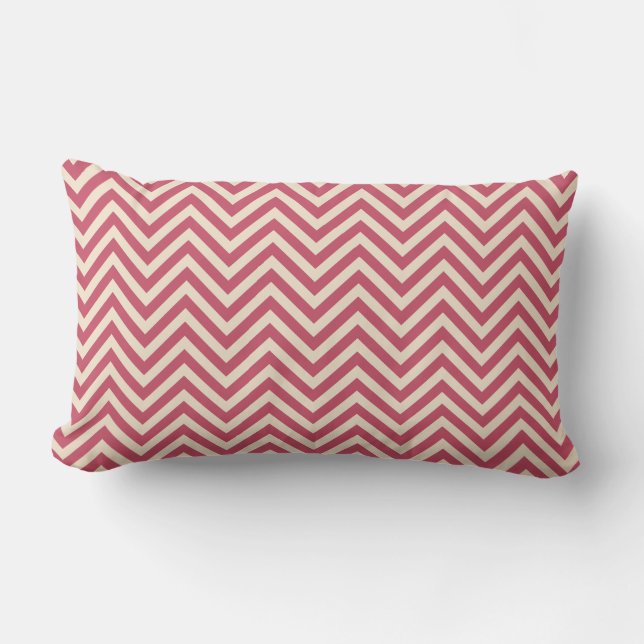 Pink Off-White Chevron Geometric Pattern Lumbar Pillow (Front)