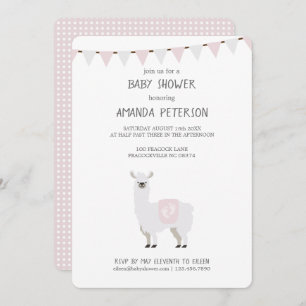 Pink & Off-White Gender Neutral Llama Baby Shower Invitation