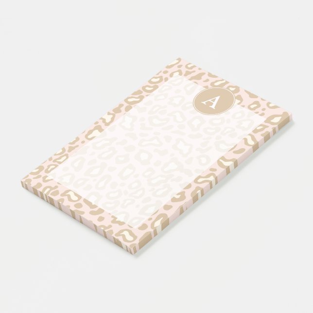 Pink Office Leopard Monogram Post It Notes Gift (Angled)