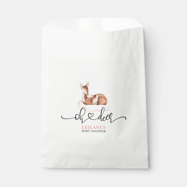 Pink Oh Deer Watercolor Baby Shower Favour Bag (Front)