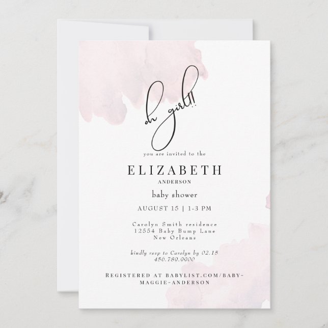 Pink Oh Girl Baby Shower Invitation (Front)