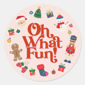 Pink Oh What Fun Christmas Birthday Dessert Favour Classic Round Sticker