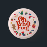 Pink Oh What Fun Christmas Birthday Favours 1 Inch Round Button<br><div class="desc">Oh What Fun! This pink Christmas collection is the perfect way to celebrate your little one's birthday in style during the magical holiday season! This printable template package is designed to make your child's winter birthday party unforgettable.</div>