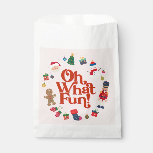 Pink Oh What Fun Christmas Birthday Party Favours Favour Bag (Front)