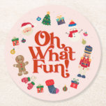 Pink Oh What Fun Christmas Party Coasters<br><div class="desc">Oh What Fun! This pink Christmas collection is the perfect way to celebrate your little one's birthday in style during the magical holiday season! This printable template package is designed to make your child's winter birthday party unforgettable.</div>