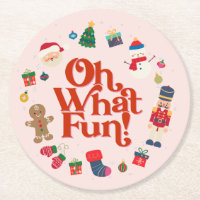 Pink Oh What Fun Christmas Party Coasters