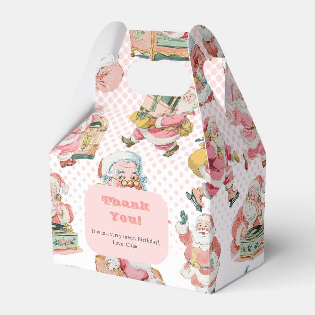 Pink Oh What FUn-Retro Groovy Santa Claus Birthday Favor Box (Front Side)