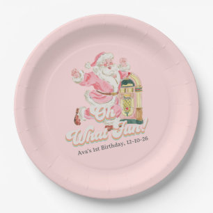 Pink Oh What Fun-Retro Groovy Santa Claus Birthday Paper Plate