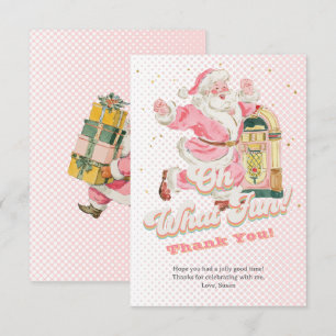 Pink Oh What Fun-Retro Groovy Santa Claus Birthday Thank You Card