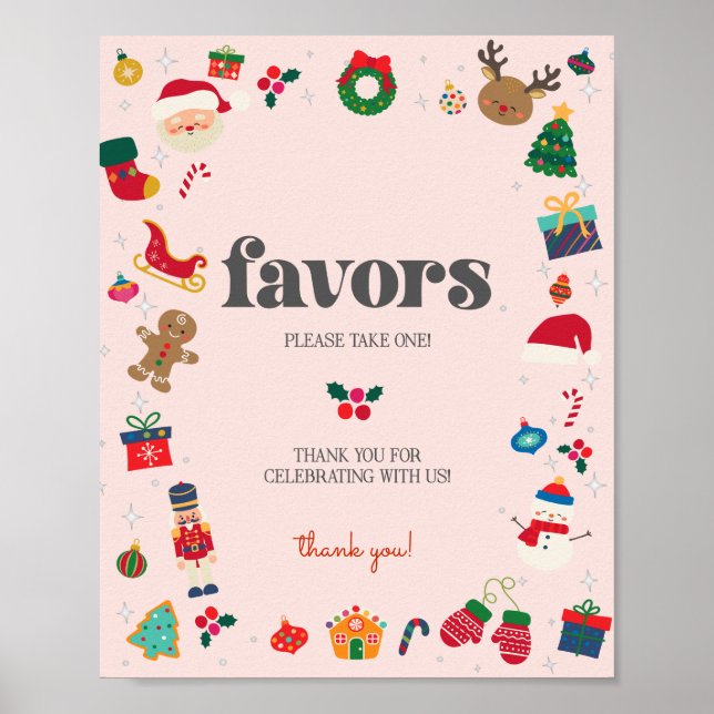 Pink Oh What Fun Winter Christmas Favours Sign (Front)