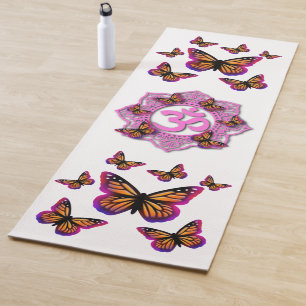 Pink ohm mandala design with Monarch butterflies Yoga Mat