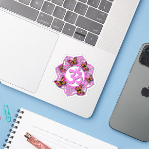 Pink ohm mandala design with purple butterflies 