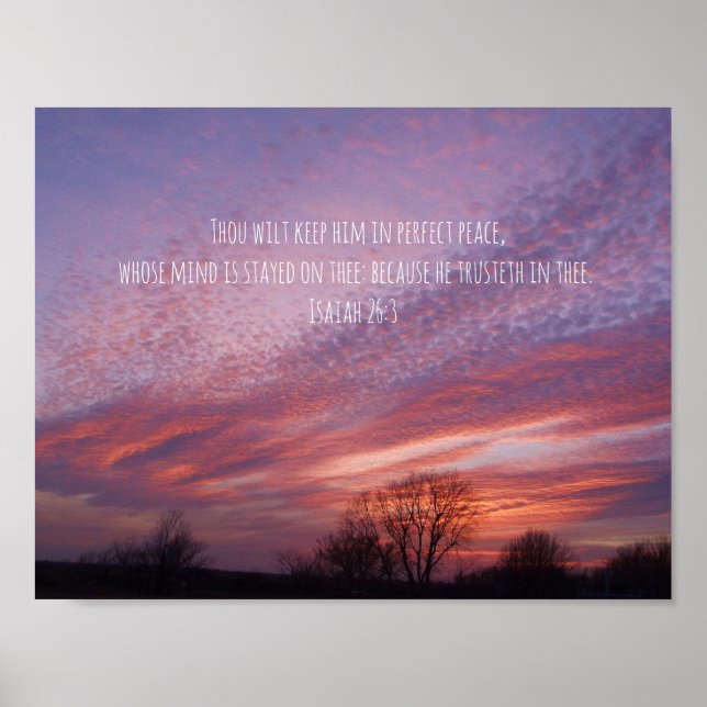 Pink Oklahoma Sunset with Trees and Bible Verse Poster (Front)