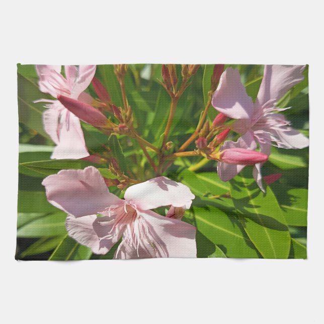 Pink Oleander Floral Kitchen Towel Botanical Garde (Horizontal)