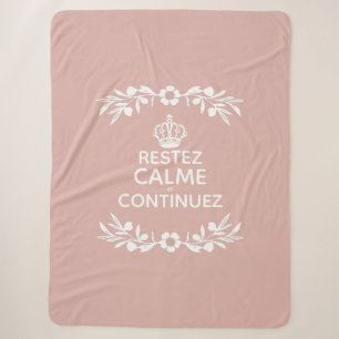 pink olive branch French Phrase Keep Calm Carry On Sherpa Blanket