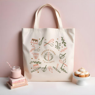 Pink & Olive Green Baking & Cooking Utensil Bakery Tote Bag