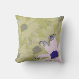 Pink Olive Green Daisy Floral Art Throw Pillow