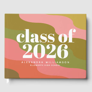 Pink Olive Green Retro Wave Class of 2026 Grad Guest Book