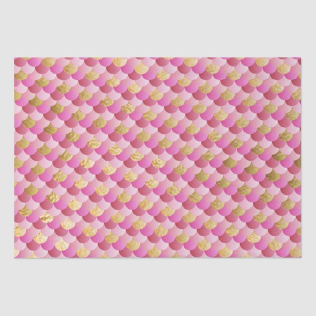Pink Ombre and Gold Foil Shimmer Mermaid Scales Tissue Paper (Front)