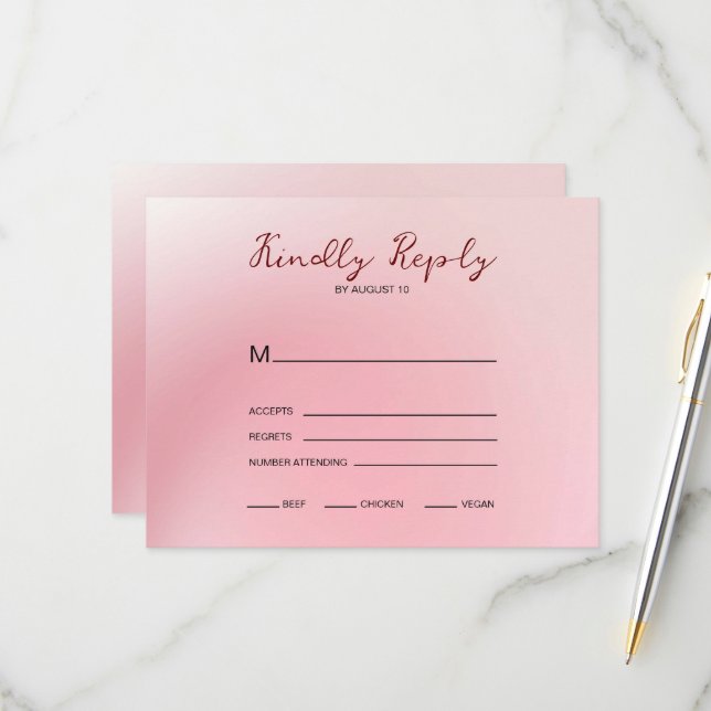 Pink Ombre Background RSVP Card (Front/Back In Situ)