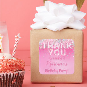Pink Ombre Birthday Party Favour Square Sticker