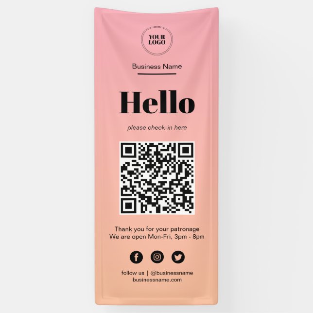 Pink Ombre Business Covid QR Code Check-In  Banner (Vertical)