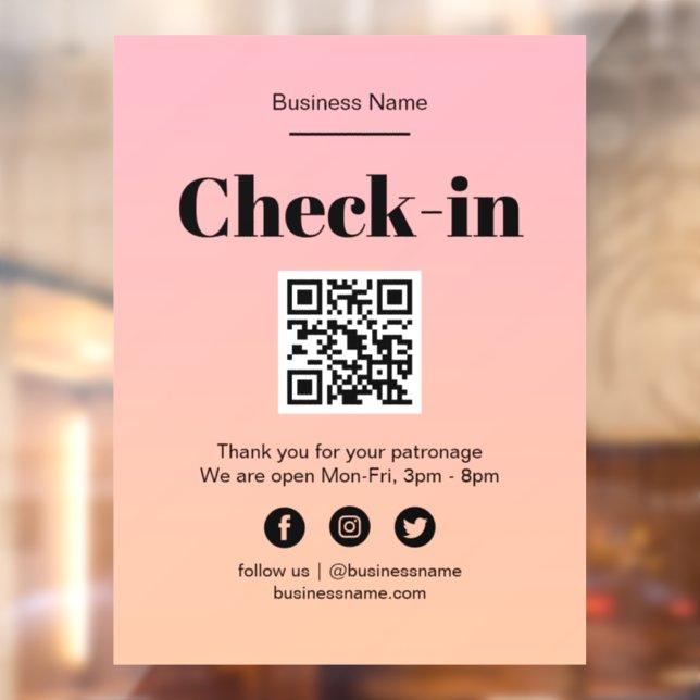Pink Ombre Business Covid QR Code Check-In Window Cling (Sheet 2)