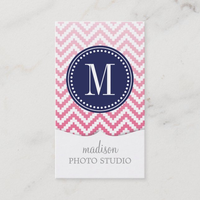 Pink Ombré Chevron Aztec Tribal Personalized Business Card (Front)