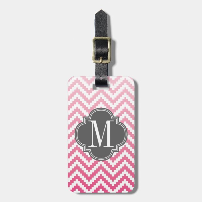 Pink Ombré Chevron Aztec Tribal Personalized Luggage Tag (Front Vertical)