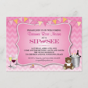 Pink Ombre Chevron Baby Sip and See Invitation