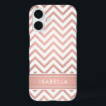 Pink Ombre Chevron Pattern Simple Modern Monogram iPhone 16 Case<br><div class="desc">Protect your cell phone in style with this chic modern Samsung Galaxy S7 Case. Cover design features a pretty pink faux rose gold foil chevron zig-zag pattern and stripe, and your name or other customized text in a simple white typography font. This elegant and trendy phone case makes a stylish...</div>